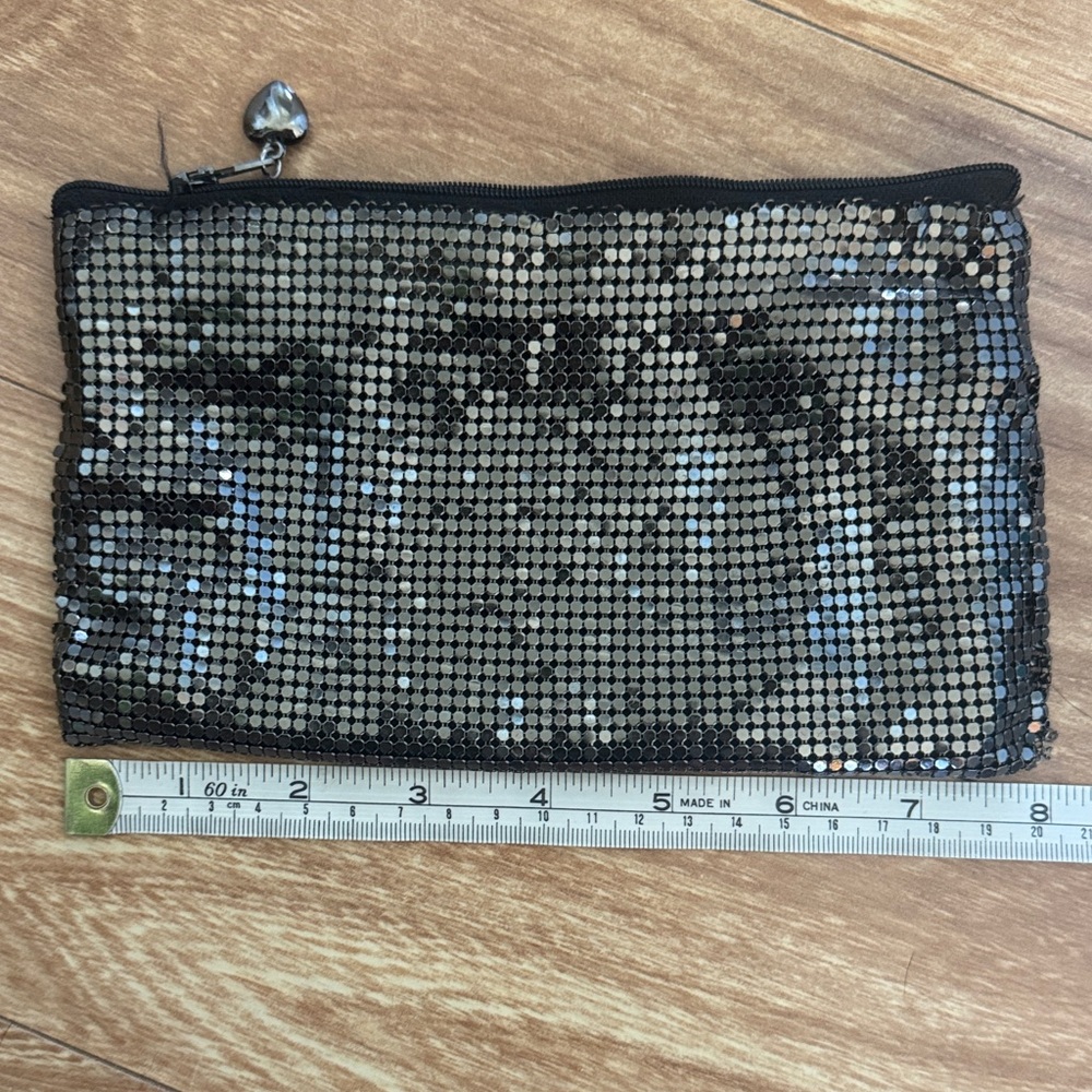 Scoop NYC Black Sequin pouch cosmetic bag with Floral Interior
